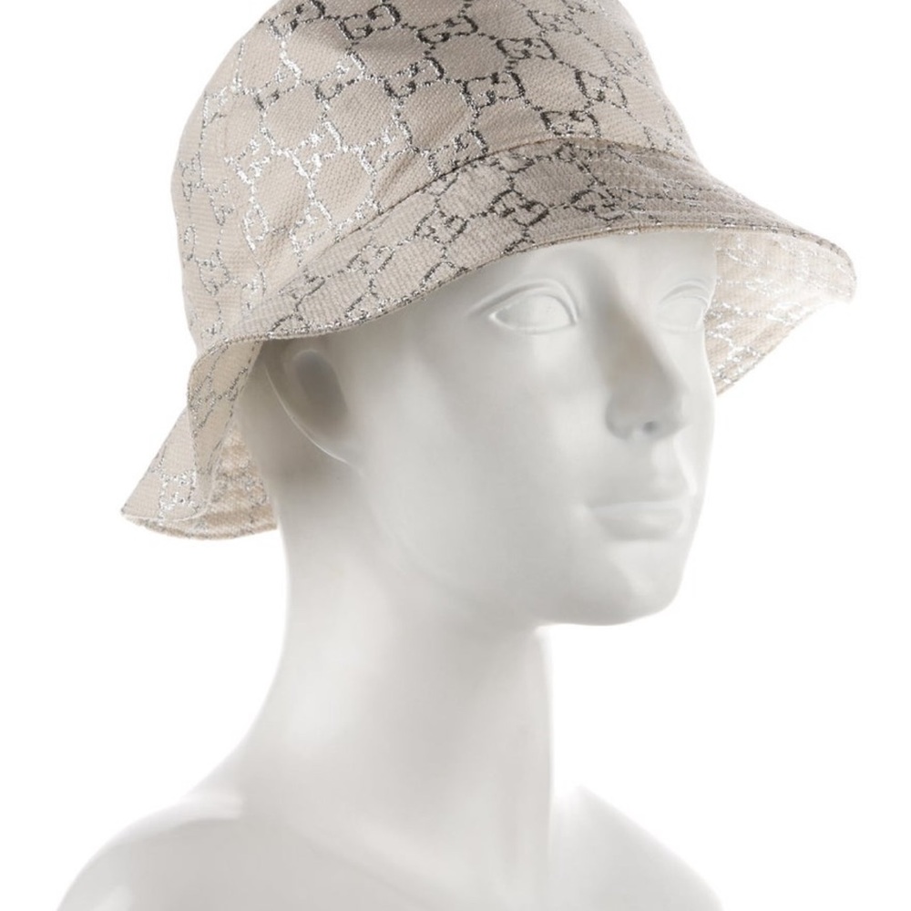 Gucci Light Beige & Silver GG Pattern Bucket Hat